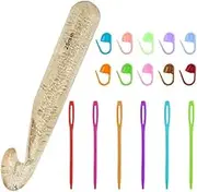 TOYSS Crystal Huge Crochet Hook, 17cm, Plastic, Clear, Large Yarn Crochet Hook with 10 Stitch Markers and 6 Big Eye Needles