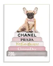 Stupell Book Stack Dog Pink Grey Watercolor Illustration by Amanda Greenwood 10" x 1" x 15" NoColor
