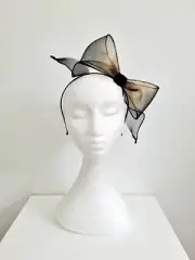 Miss Idoya. Womens black and gold crinoline bow headband fascinator