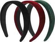 KALIONE Wide headbands for Women's Hair Velvet Soft Head Bands Vintage Elastic Band for Women Girls No Slip Hairband Hair Accessories Fashion Headbands(3Pcs/Black Red Green)