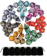 Monuary 49 Pieces DND Dice, 7 Sets DND Dice Set, Polyhedral Dice Set with Black Pouches for Dungeons & Dragons, 7 Sets of RPG DND MTG D4 / D6 / D8 / D10 (0-9 and 00-90) / D12 / D20