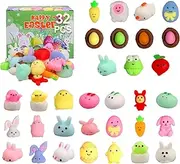 32 PCS Easter Mochi Squishy Toys Stress Relief Squishies for Kids Boys Girls Toddlers Easter Basket Stuffers Egg Fillers Gifts Party Favors,Easter Basket Stuffers fillers with Storage Box