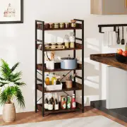 Costway5-Tier Tall Industrial Bookshelf with Open Shelves and 4 Hooks-Rustic Brown