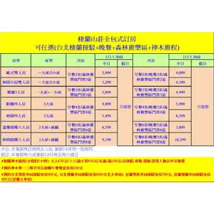 【百悅館】現場不加價.113年專案~宜蘭馬告~棲蘭山莊/明池山莊『山莊四人/木屋四人』住宿(含早或早晚餐+門票)