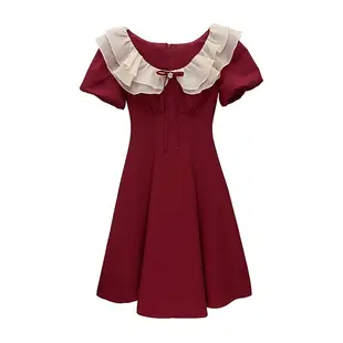 禮服 短袖洋裝 連身裙 宴會裙S-XL法式敬酒服新娘灑紅色平時可穿夏季結婚訂婚甜美小禮服連衣裙G647A.2202