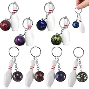 GUIANLOU Pack of 8 Mini Bowling Keyrings, Bowling Key Pendant, Bowling Party Bag Key Ring, Bowling Pin Key Fob for Children's Birthday Friends Children Family, a, A
