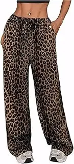 [VAGIFOD] Women’s Leopard Cheetah Print Drawstring Elastic Waist Pants Oversize Wide Leg Sweatpants with Pockets