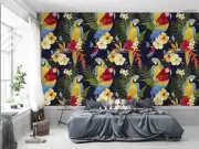 3D Parrot Flower Pattern Wallpaper Wall Murals Removable Wallpaper