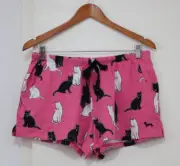 NEW Peter Alexander Pink All Over Black White Cat Print Sleep Shorts - Size M