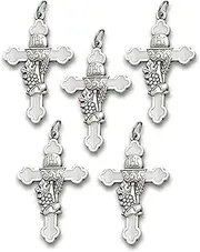 [Needzo] Petite Silver Tone and White Enamel First Communion Cross Pendant, 1 Inch, Pack of 5