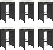 vidaXL Black Poly Rattan Outdoor Garden Bar Stools with Cushions - 6 Piece Set, Modern Patio/Deck Furniture