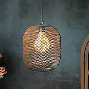 TRIROCKS Battery Operated Hanging Lamp 21.5 cm High Metal Mesh Lanterns with Warm Fairy Lights Bulb for Christmas Home Living Room Garden Patio Parties Events Tabletop Indoors Outdoors (Black)