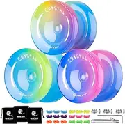 [MAGICYOYO] Yoyo K2 Pack of 3, Professional Responsive Yoyo for Kids Beginner, Dual Purpose Plastic Yo yo for Adults with Unresponsive Yoyo Bearing+18 Yoyo Strings+Bearing Removal+Bags(Crystal Gradient)