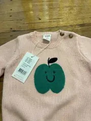 Seed Baby Girl Cotton Sweater Jumper Apple Face Dusty Rose Size 00 3-6 Months