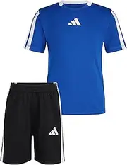 [adidas] Boys Short Sleeve 3-stripe Soccer Tee Shirt and Short Set