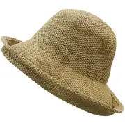 Women Breathable Mesh Fishing Straw Hat Folding Sun Bucket Cap Summer Casual