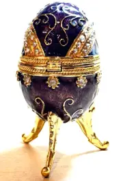 Faux Faberge Purple Bejeweled Egg Trinket Box Jewelry Ring Holder Keepsake