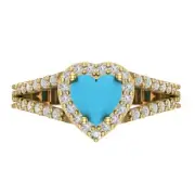 1.75 ct Heart split shank Turquoise Stone Promise Wedding Ring 14k Yellow Gold