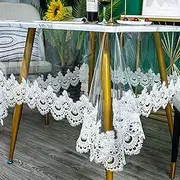 Jeloris Plastic Clear Rectangle Tablecloth Vinyl PVC Waterproof Tablecloth Embroidered Lace Edge Transparent Table Cover for Kitchen Dining Coffee Table (43x62 inch, White)