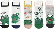 [NTRUEML] Cute Frog Crew Socks 5 Pairs of Female Cartoon Frog Midtube Socks Thermal Socks