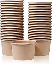 Paper Ice Cream Cups - 50-Count 16-Oz Disposable Dessert Bowls for Hot or Cold Food, 16-Ounce Party Supplies Treat Cups for Sundae, Frozen Yogurt, Soup, Brown
