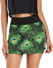 [RPLIFE] Detailed Peacock Feathers Ladies Tennis Skirt, Women's Skorts, Casual Women Skirt