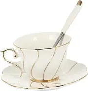 VINTORKY Fine Bone China Set Elegant Tea Cup Saucer for Morning Tea Coffee Hot or Cold Beverages Gold Trim for Birthdays Festivals