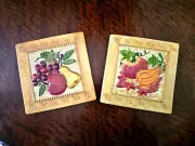 Two Beautiful NEW Glossy Decorative 8" Square Ceramic Tile Fruit Heat Trivets.