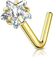 [Niaspi] S925 Sterling Silver CZ Star Nose Rings for Women Sparkling Tiny Star L-Shaped Nose Studs Rings Cute Nose Nostril Piercing Jewelry Hypoallergenic