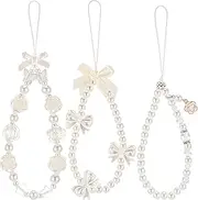 Ecally 3 Pcs Butterfly Bow Knot Beaded Phone Charm, Flower Stationery Decoration Charm, Heart Y2k Pearl Beaded Strap Phone Lanyard Wrist Cute Aesthetic Phone Chain
