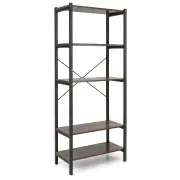 Costway5-Tier Bookshelf Bookcase with Metal Frame and Dual Anti-Tipping Kits-Rustic Brown
