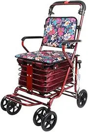 Walker,Four Wheeled Walker with seat Foldable Rollator Walker in Aluminium with Pedal Lightweight Four Wheeled Walker to Meet Daily Needs Little Surprise