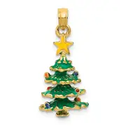 14k Yellow Gold 3D Enameled Christmas Tree Pendant