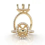 Halo Pave Oval Semi Mount Diamond Engagement Proposed Ring 14k Yellow Gold 1Ctw