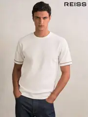 Reiss White Oscar Textured Crew-Neck Tipped T-Shirt (W55539) | $135