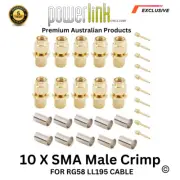 10 x SMA Male Crimp Plug UHF RF Connector LL195 RG58 RG142 RG58CU RG58 Coax Cabl