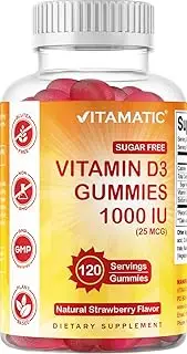 Vitamatic Sugar Free Vitamin D3 1000 IU - 120 Pectin Based Gummies - Great Taste - Healthy Bones, Mood & Immune System Function - Non-GMO - 120 Servings
