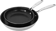 HENCKELS Clad Impulse 2-pc Nonstick Pan Set, Nonstick Frying Pan Set, 3-Ply Clad Stainless Steel, Mirror Finish, Dishwasher Safe, Oven Safe, Induction Stove Compatible, Teflon