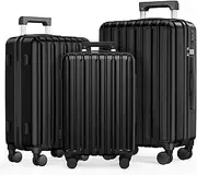 [SHOWKOO] Luggage Sets 3 Piece 100% PC Ultra Tough Hardside Expandable Suitcases Sets with TSA Approved Lock Double Spinner Wheels (20in/24in/28in, Black)