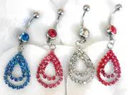 Teardrop Tassel gem Long Cute DANGLE BELLY NAVEL Bar Ring Body Piercing Jewelry