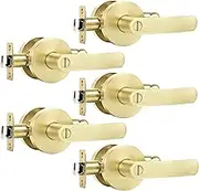 5 Pack Privacy Lever Door Handle Heavy Duty Brushed Gold Door Handles Indoor Door Handles with Internal Locking for Bedroom or Bathroom