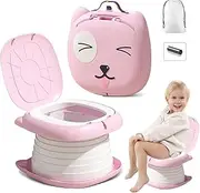 Baby Foldable Portable Potty Training Seat for Toddler, Kids Travel Potty with a Role Bag and Storage Bag, Kids Toilet seat Award-Winning Emergency Toilet for Car Camping Park (Pink)