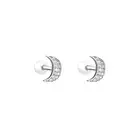 Sterling Silver Cubic Zirconia Moon Barbell Bead Ball Screw Back Stud Earrings