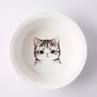 在飛比找蝦皮購物優惠-寵物陶瓷碗 寵物碗架 飼料碗 貓圖案平底圓形寵物碗  狗碗 