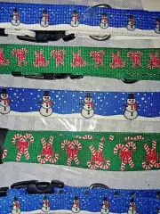 SNOWMEN or CANDY CANE ADJUSTABLE DOG COLLARS, CHRISTMAS DOG COLLARS