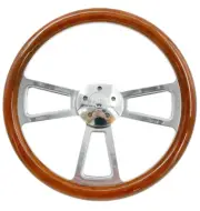 18" Polished 5 Hole Steering Wheel Dark Wood Wrap Peterbilt Kenworth