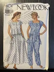 Uncut New Look Misses 6-16 Short Sleeve Summer Dress or Jumpsuit Pattern 6674