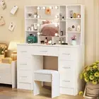 Makeup Dressing Table Vanity Desk With LED Mirror And Stool 7 Storage Shelves