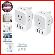 2-Pack UK Travel Adapter with 4 Outlets & 3 USB Ports - Type G Power Solution