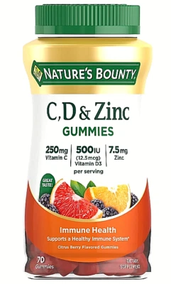✨Nature's Bounty C, D, & Zinc Gummies, Immune Support Gummies for Adults, 70 Ct